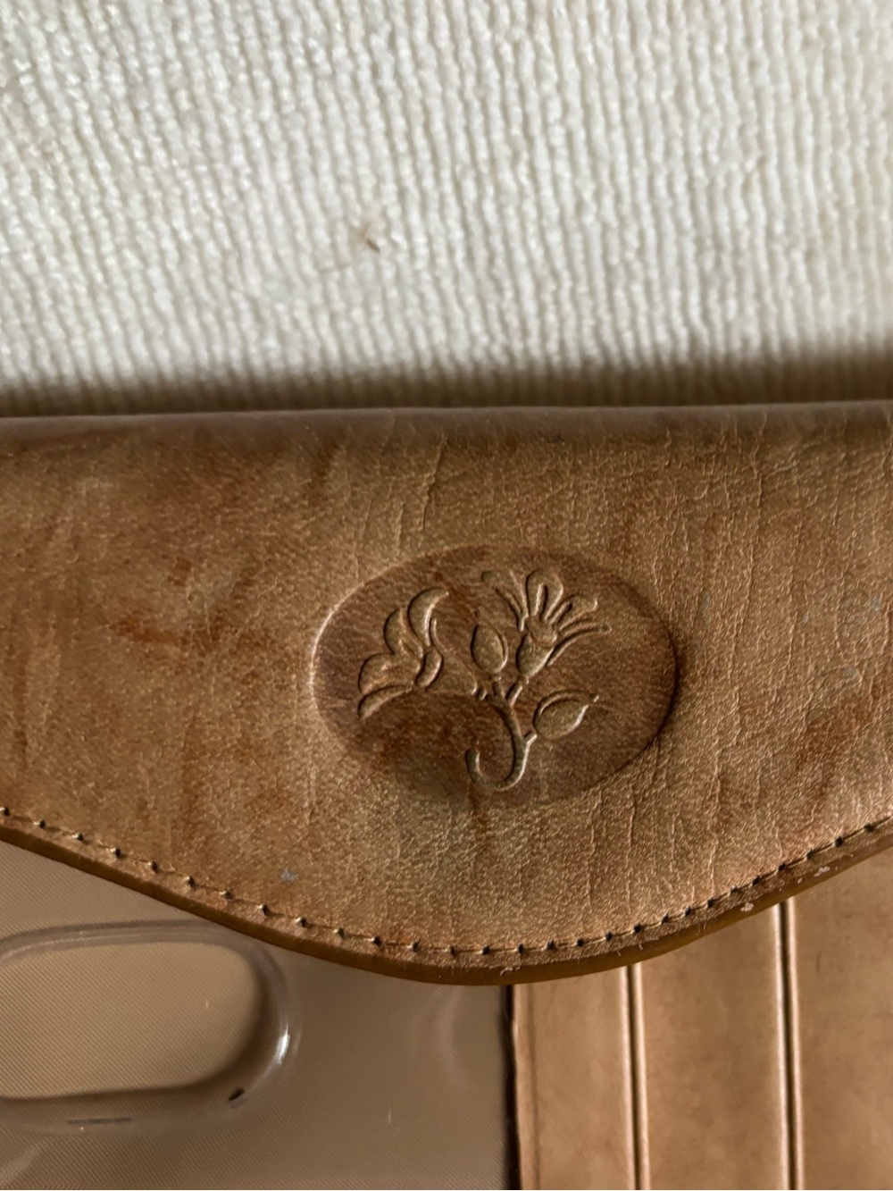 Buxton Brown Leather Clutch  wallet with Floral Medallion